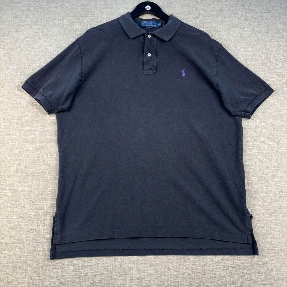 Polo Ralph Lauren Mens XL Black Short Sleeve Polo Purple Pony Logo Pique Shirt